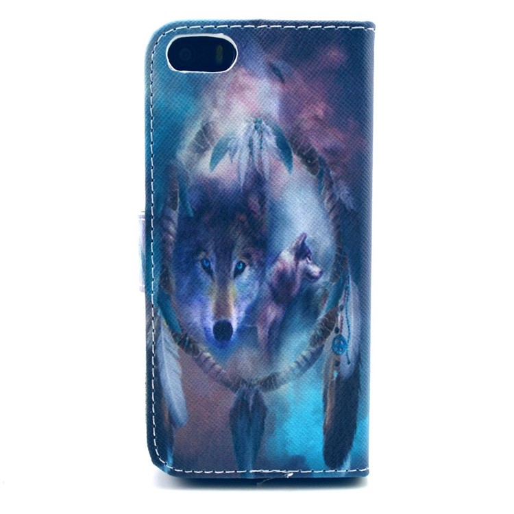 Cool Wolf & Dream Catcher Wallet Leather Stand Cover for iPhone SE 5s 5-2