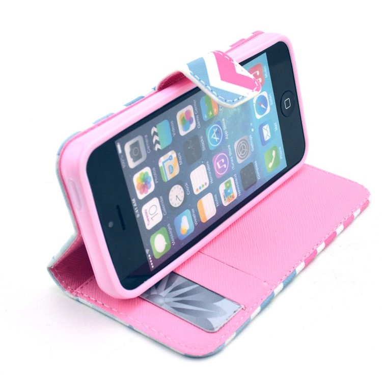 Colorful Stripes Magnetic Leather Card Holder Case for iPhone SE 5s 5-5