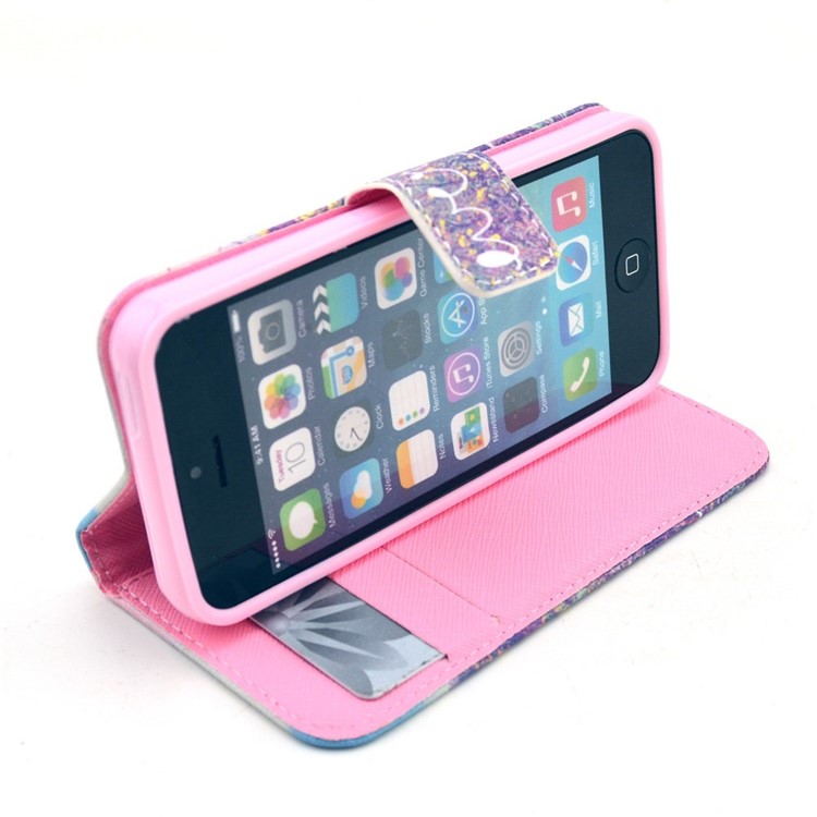 Purple Lavender Leather Stand Case w/ Card Slots for iPhone SE 5s 5-5