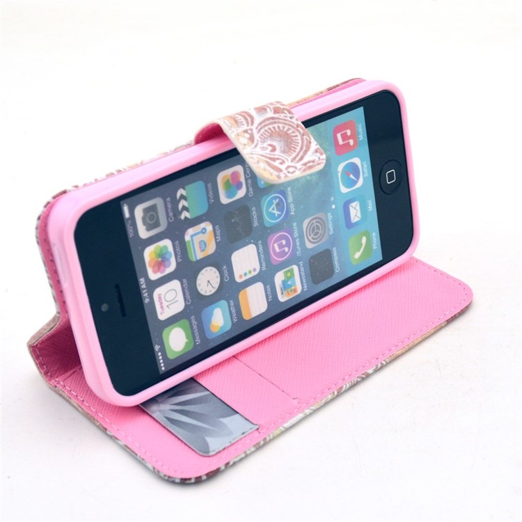 Henna Mandala Flowers Leather Magnetic Case w/ Stand for iPhone SE 5s 5-5