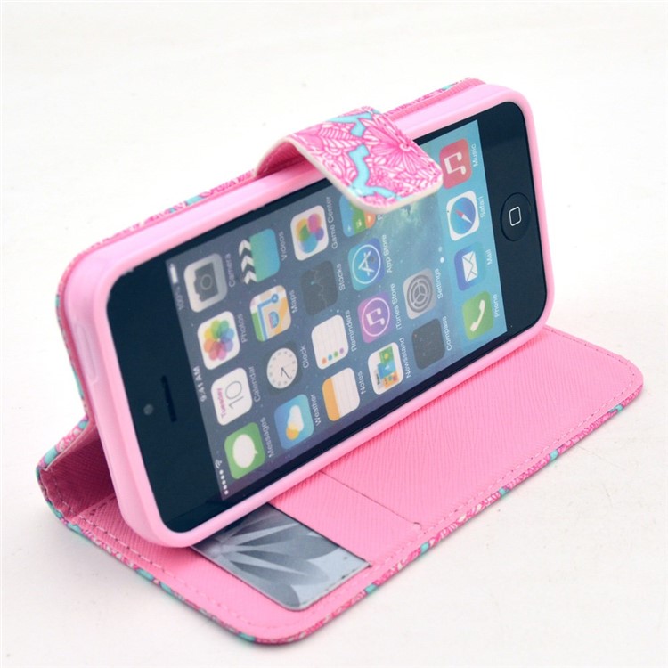 Vivid Flowers Wallet Leather Stand Cover for iPhone SE 5s 5-5