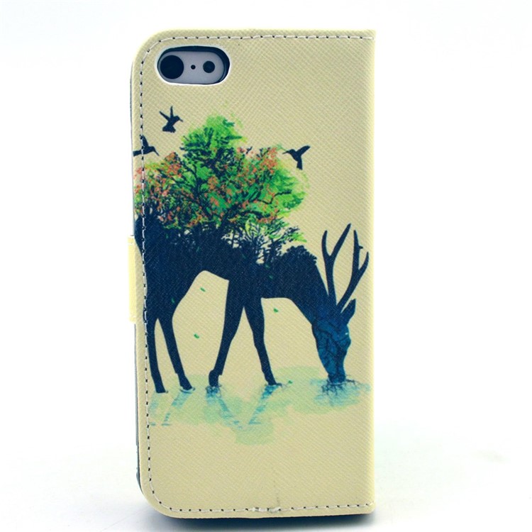 Deer & Tree Leather Wallet Case for iPhone 5c w/ Stand-2