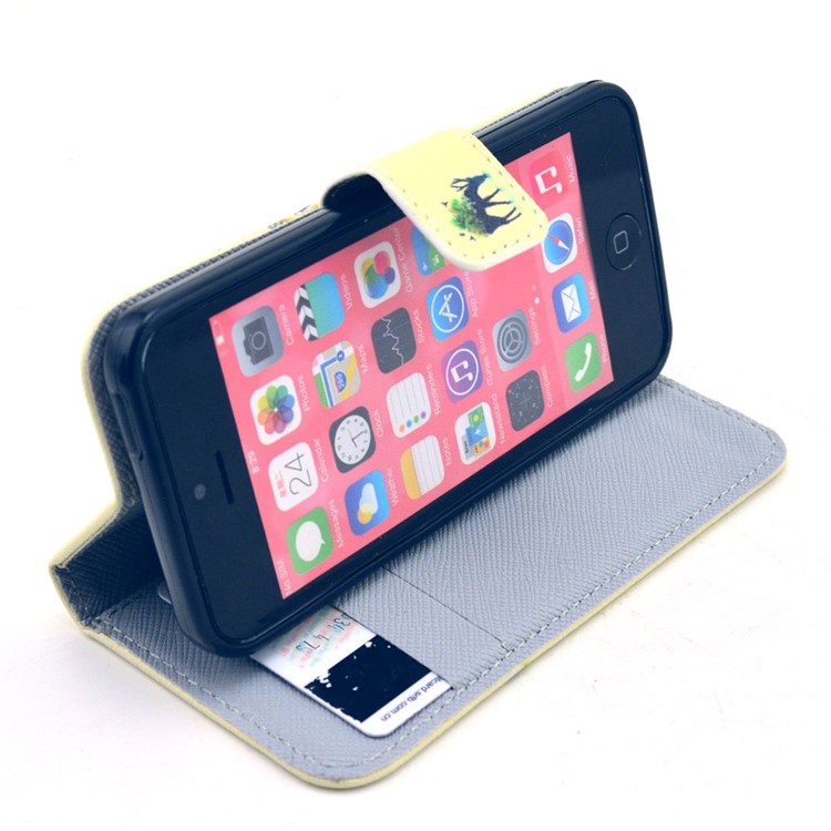 Deer & Tree Leather Wallet Case for iPhone 5c w/ Stand-5