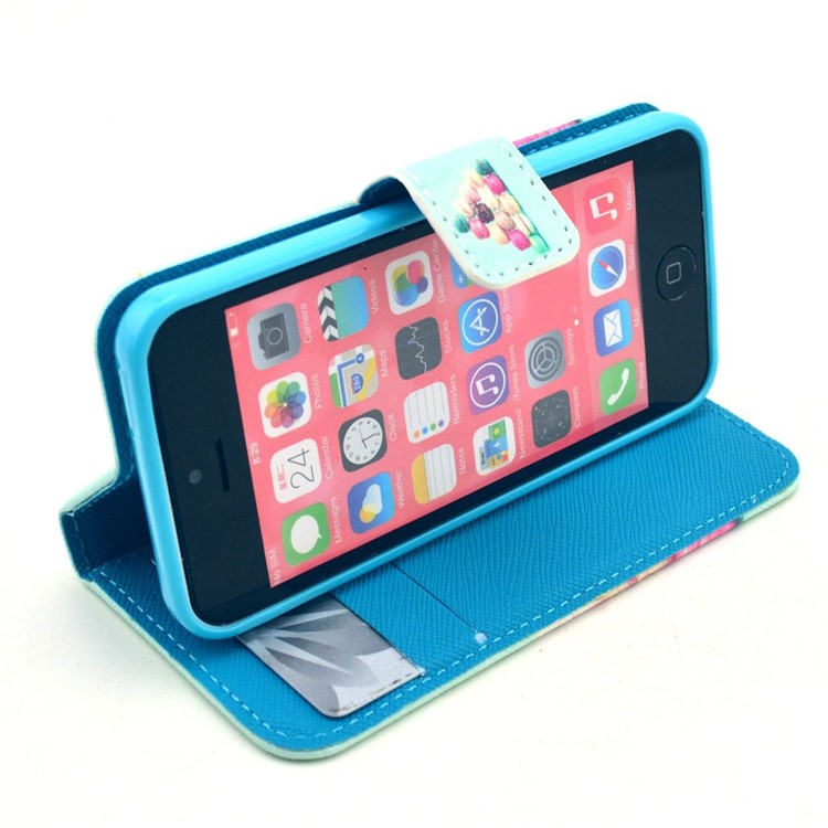 Colorful Macarons Leather Magnetic Case for iPhone 5c w/ Stand-5