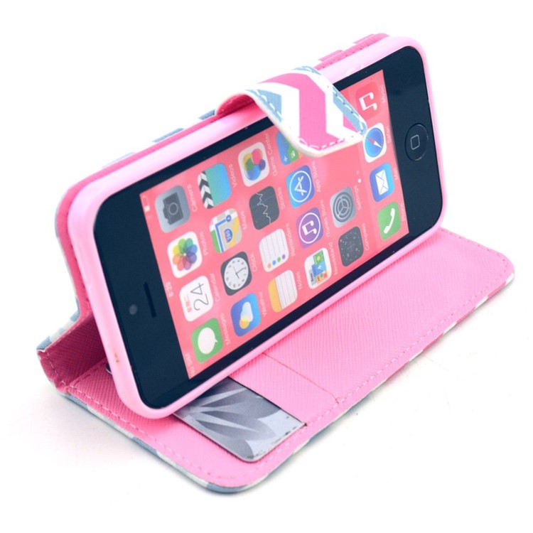 Colorized Chevron Pattern Leather Magnetic Shell for iPhone 5c w/ Stand-5
