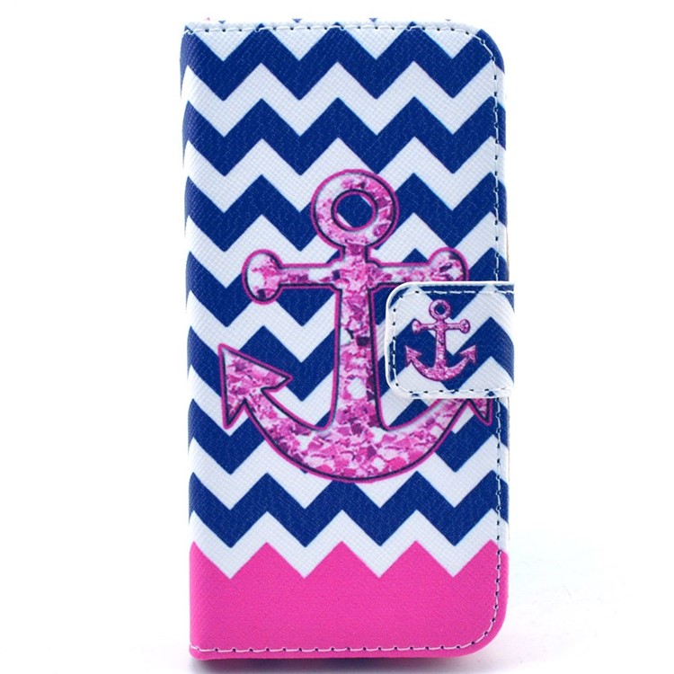 Chevron & Anchor Pattern Leather Magnetic Case Cover for iPhone 5c w/ Stand-1