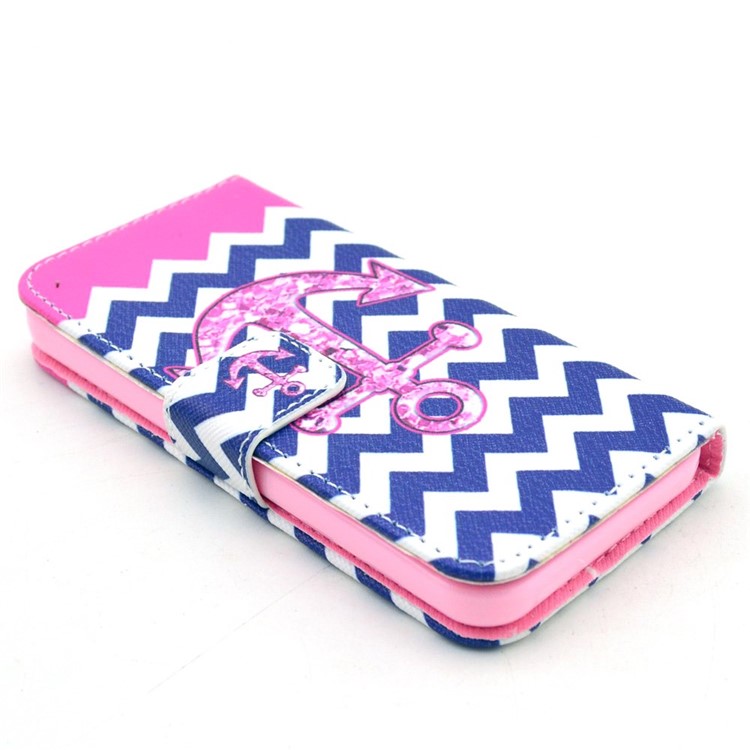 Chevron & Anchor Pattern Leather Magnetic Case Cover for iPhone 5c w/ Stand-2
