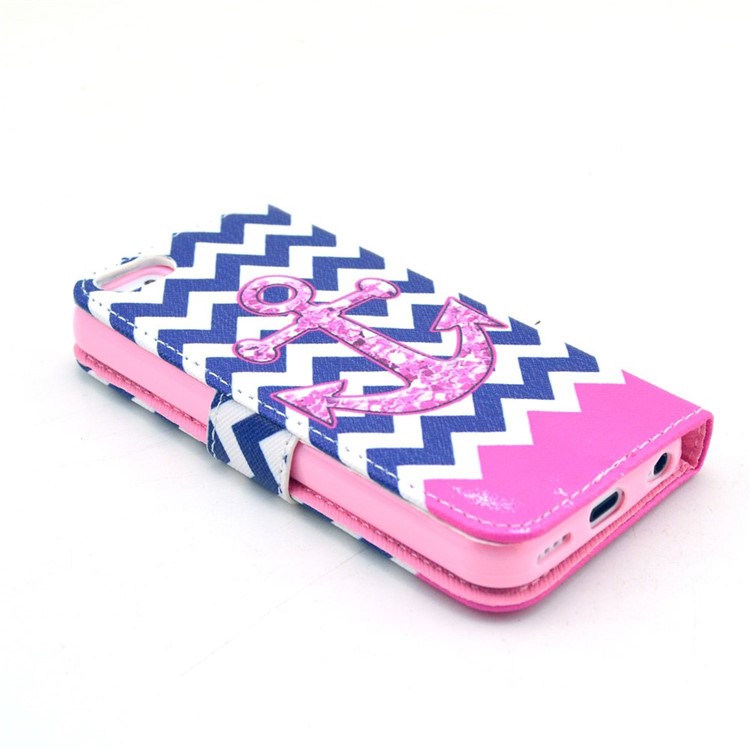 Chevron & Anchor Pattern Leather Magnetic Case Cover for iPhone 5c w/ Stand-3