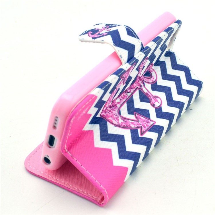 Chevron & Anchor Pattern Leather Magnetic Case Cover for iPhone 5c w/ Stand-5