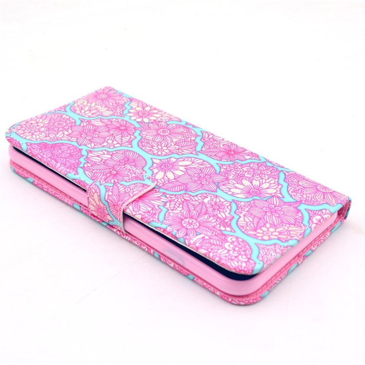 Pink Flowers Pattern Magnetic Leather Wallet Cover for iPhone 6 / 6s w/ Stand & Card Slots-3