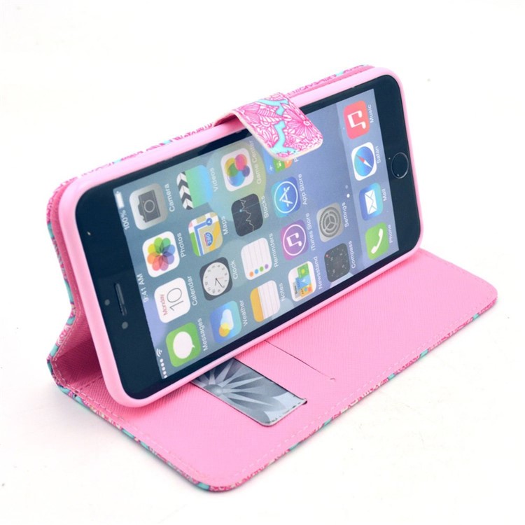 Pink Flowers Pattern Magnetic Leather Wallet Cover for iPhone 6 / 6s w/ Stand & Card Slots-5