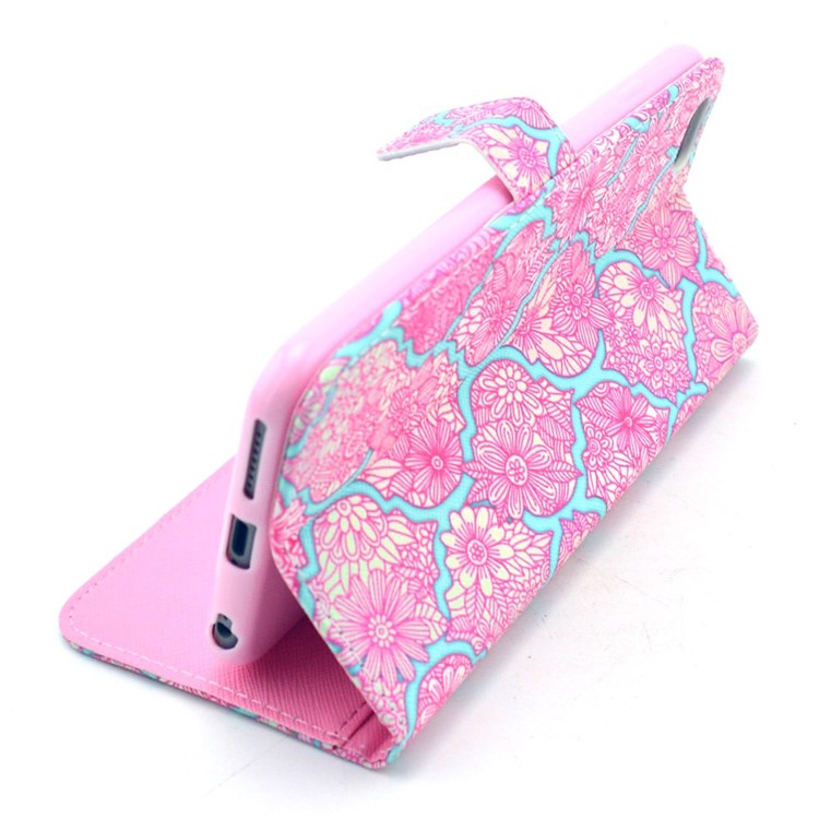Pink Flowers Pattern Magnetic Leather Wallet Cover for iPhone 6 / 6s w/ Stand & Card Slots-6