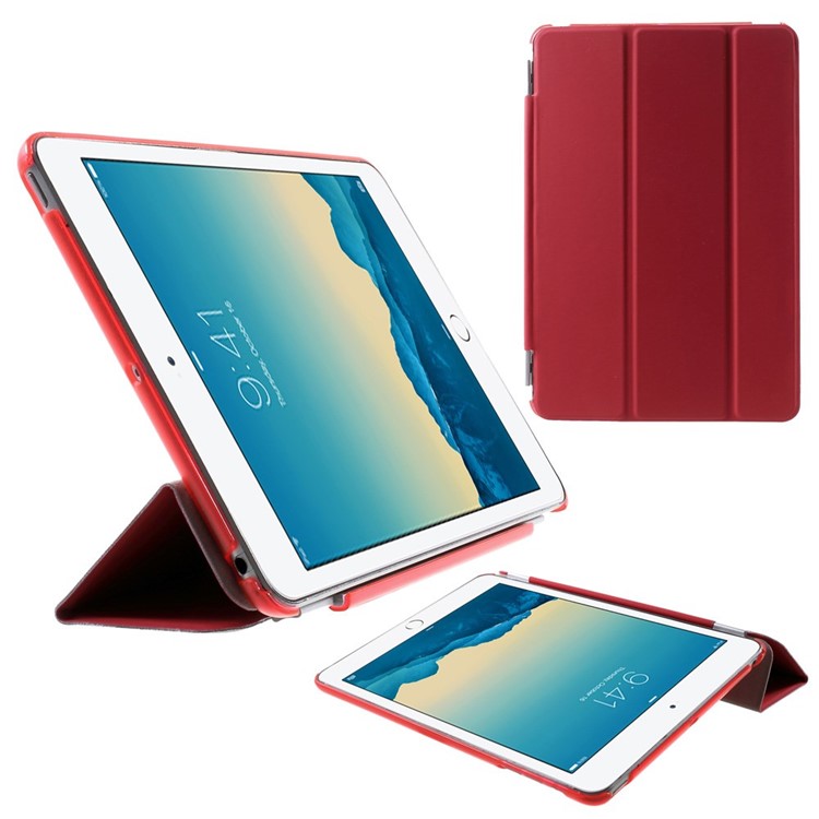 For iPad mini / mini 2 / mini 3 Tri-fold Smart Leather Cover + Companion PC Shell - Red-1