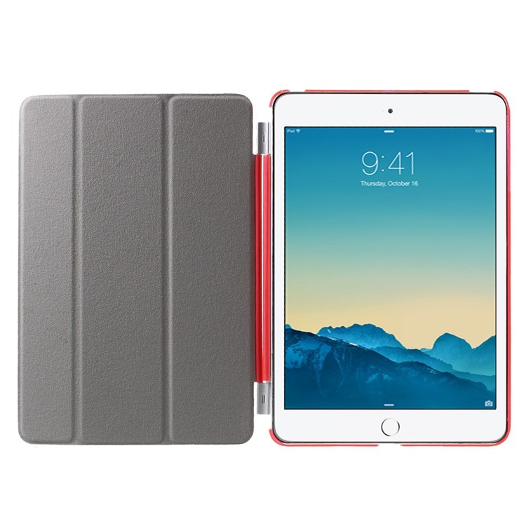 For iPad mini / mini 2 / mini 3 Tri-fold Smart Leather Cover + Companion PC Shell - Red-7