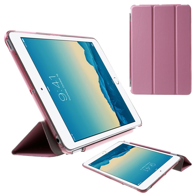 For iPad mini / mini 2 / mini 3 Tri-fold Smart Leather Cover + Back Plastic Case - Pink-1