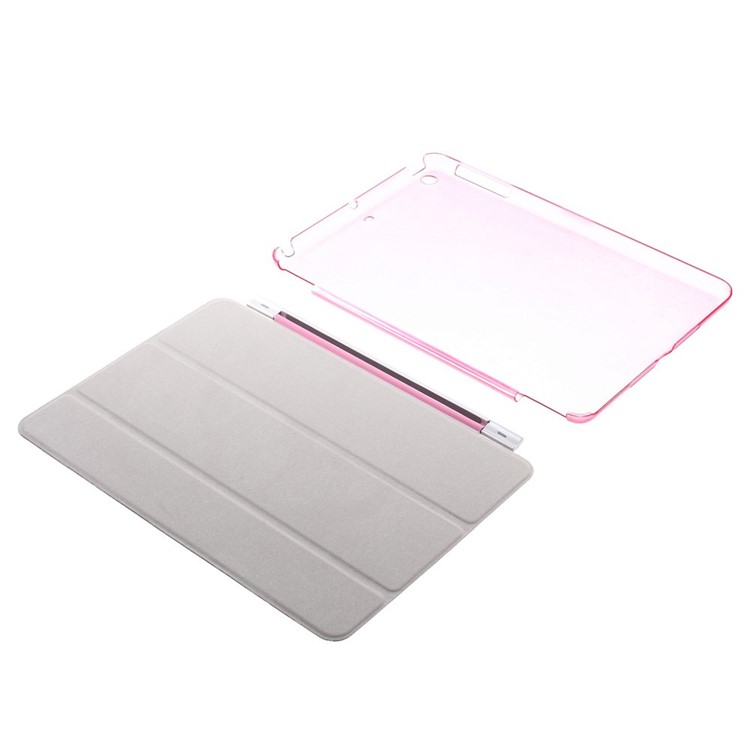 For iPad mini / mini 2 / mini 3 Tri-fold Smart Leather Cover + Back Plastic Case - Pink-11