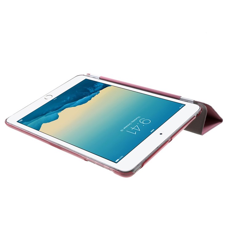 For iPad mini / mini 2 / mini 3 Tri-fold Smart Leather Cover + Back Plastic Case - Pink-6