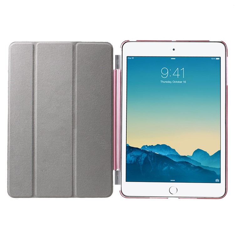 For iPad mini / mini 2 / mini 3 Tri-fold Smart Leather Cover + Back Plastic Case - Pink-7