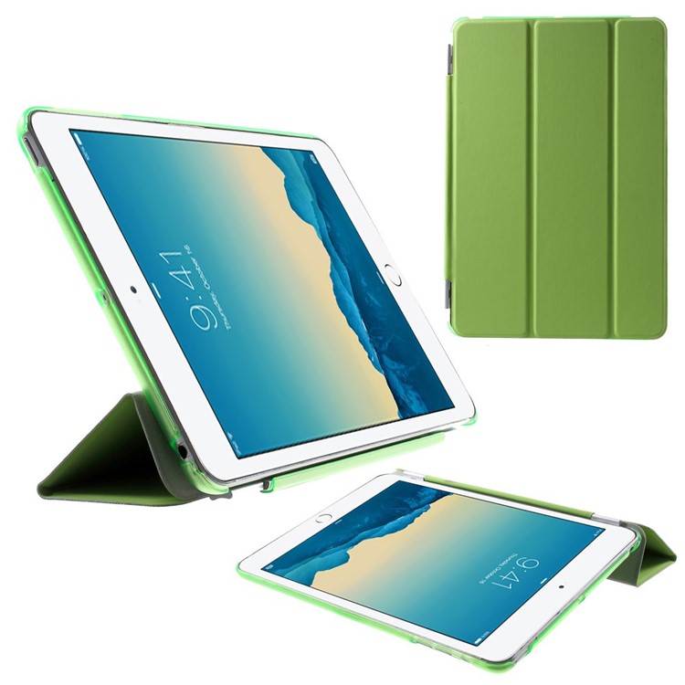 For iPad mini / mini 2 / mini 3 Tri-fold Smart Leather Shell + Plastic Cover - Green-1