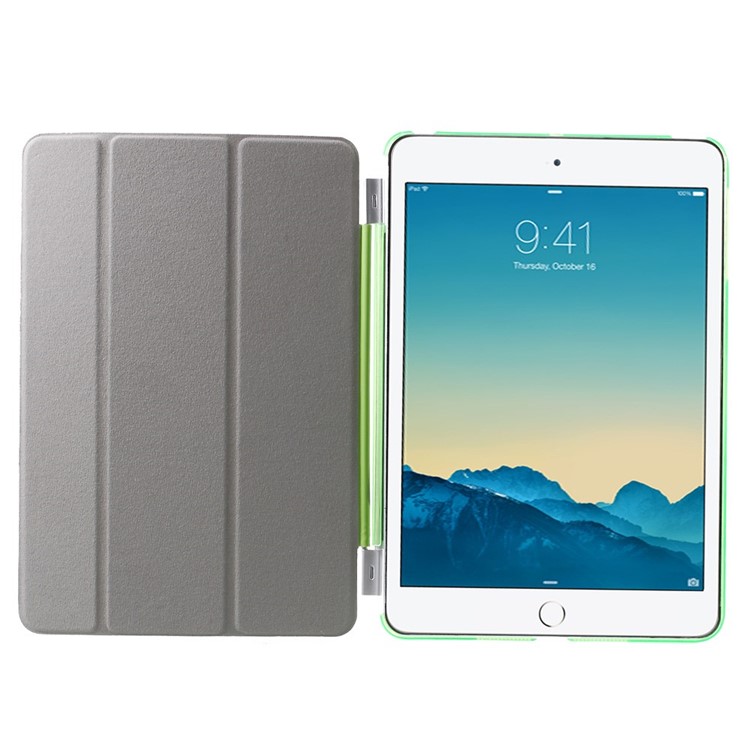 For iPad mini / mini 2 / mini 3 Tri-fold Smart Leather Shell + Plastic Cover - Green-7