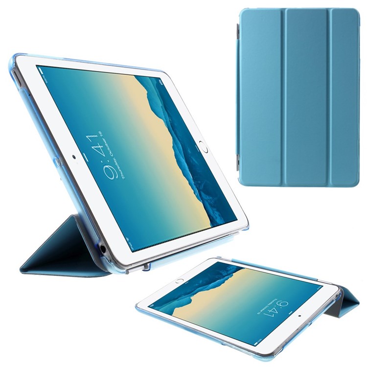 For iPad mini / mini 2 / mini 3 Tri-fold Smart Leather Cover + Plastic Case - Blue-1