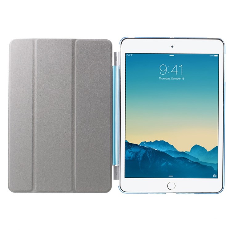 For iPad mini / mini 2 / mini 3 Tri-fold Smart Leather Cover + Plastic Case - Blue-7