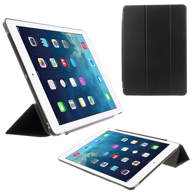 Tri-fold PU Leather Smart Cover and Companion PC Back Case for iPad Air - Black-1