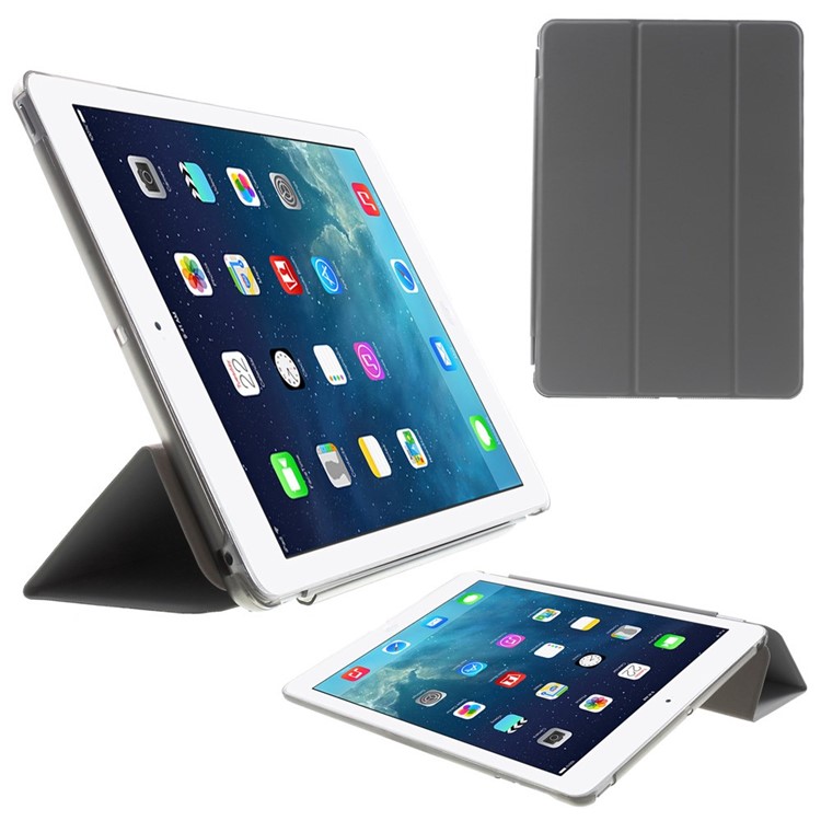 tri-Fold Stand Smart Leather Cover et Companion PC Back Shell pour iPad Air - gris-1
