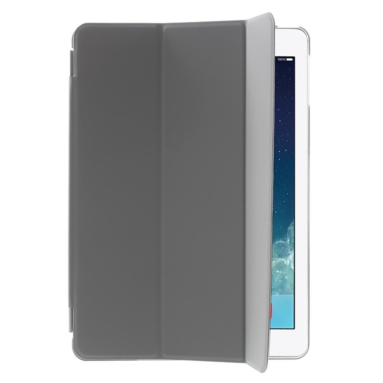 tri-Fold Stand Smart Leather Cover et Companion PC Back Shell pour iPad Air - gris-4