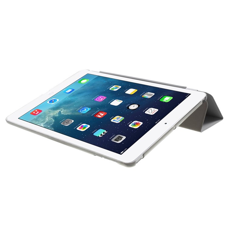 tri-Fold Stand Smart Leather Cover et Companion PC Back Shell pour iPad Air - gris-6