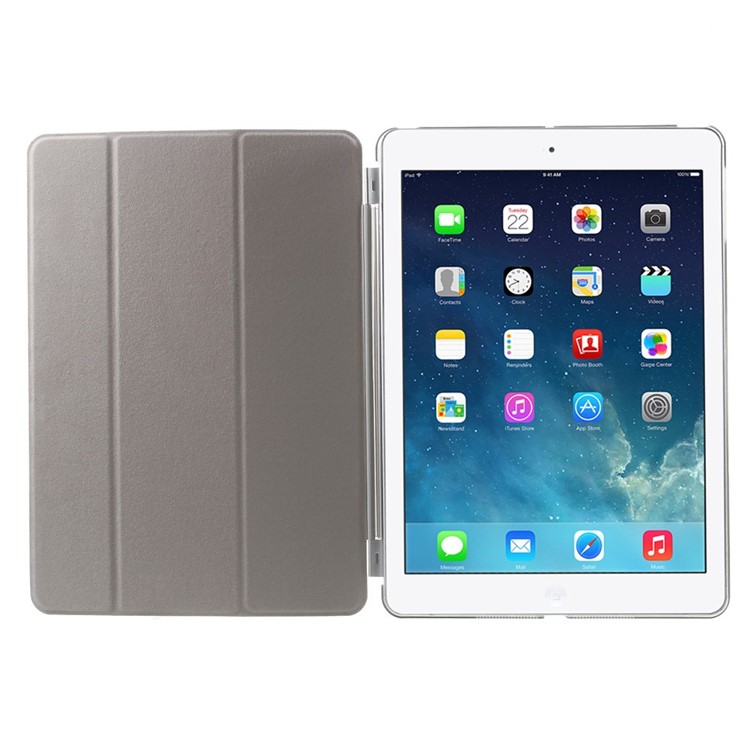 tri-Fold Stand Smart Leather Cover et Companion PC Back Shell pour iPad Air - gris-7