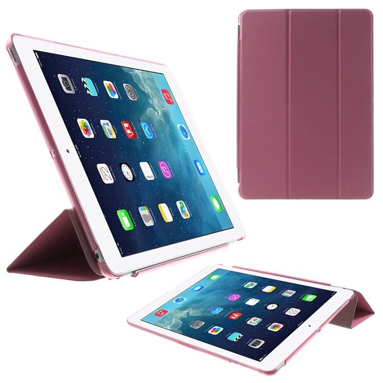 For iPad Air Tri-fold Smart Leather Cover and Companion PC Back Case - Rose-1