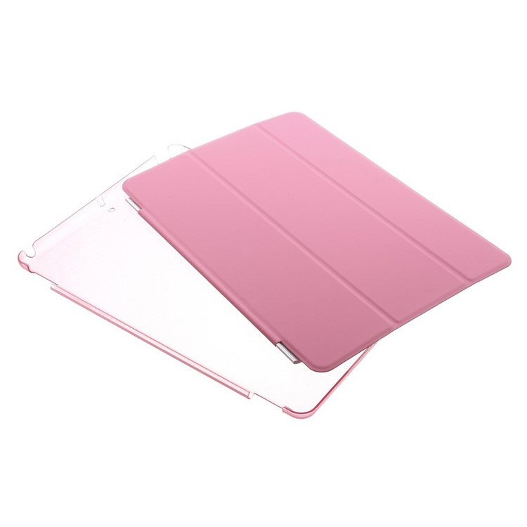 For iPad Air Tri-fold Smart Leather Cover and Companion PC Back Case - Rose-12