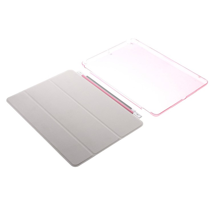 For iPad Air Tri-fold Smart Leather Cover and Companion PC Back Case - Rose-13