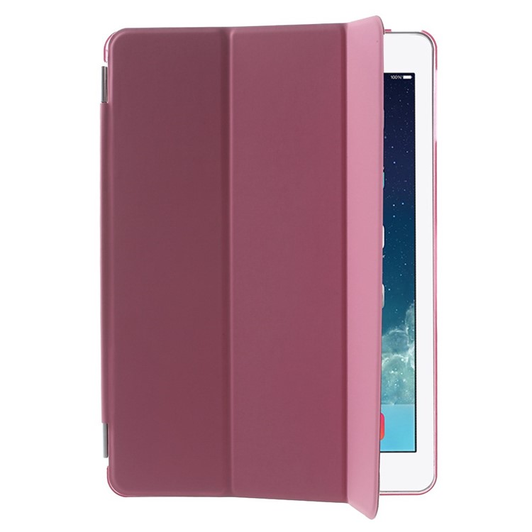 For iPad Air Tri-fold Smart Leather Cover and Companion PC Back Case - Rose-4