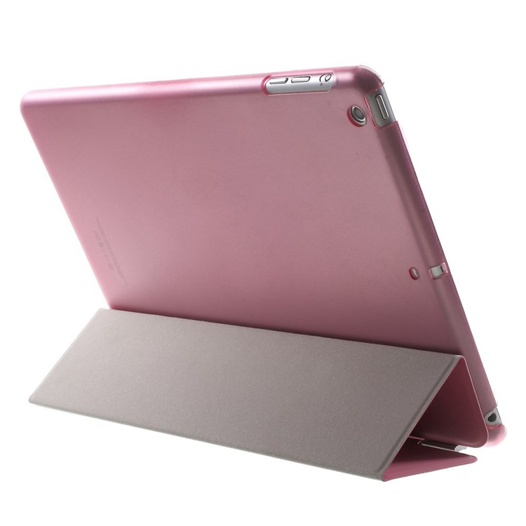 For iPad Air Tri-fold Smart Leather Cover and Companion PC Back Case - Rose-5
