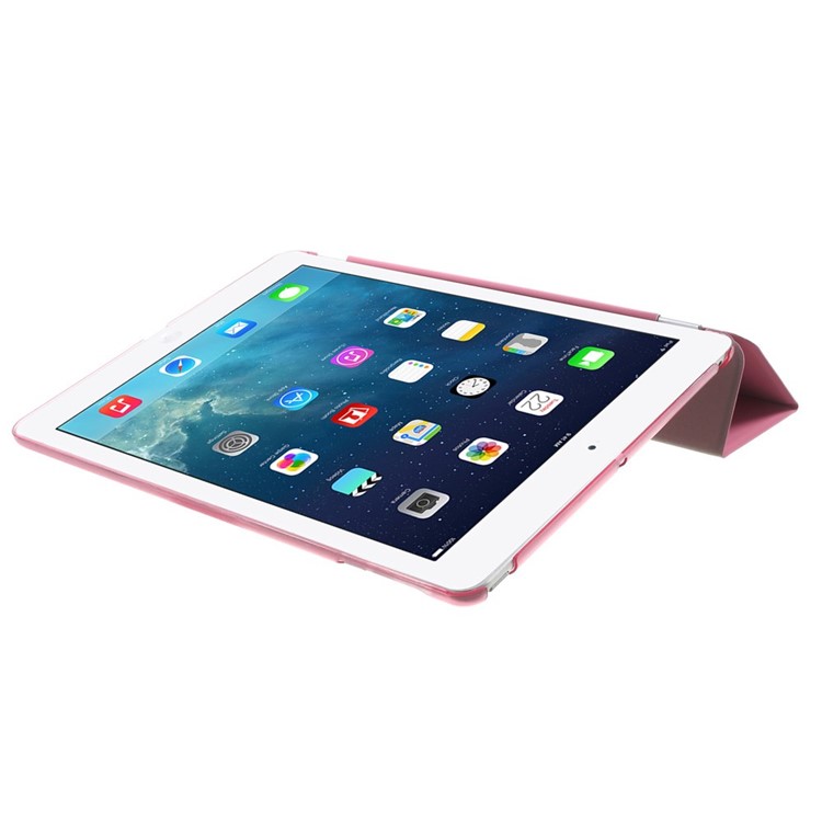 For iPad Air Tri-fold Smart Leather Cover and Companion PC Back Case - Rose-6