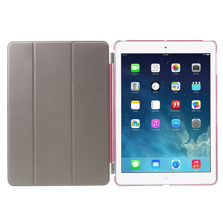 For iPad Air Tri-fold Smart Leather Cover and Companion PC Back Case - Rose-7