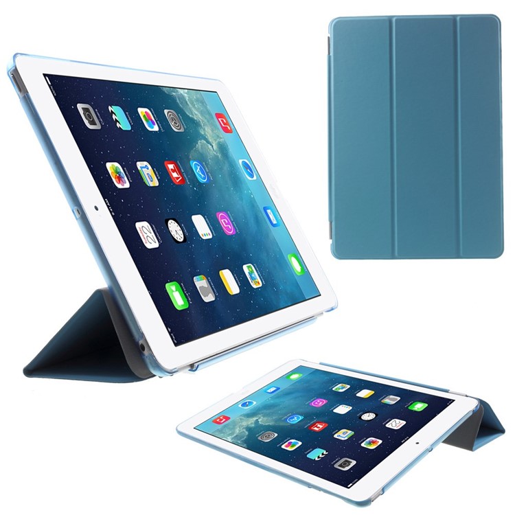 For iPad Air Tri-fold Smart Leather Front Cover and Companion PC Back Shell - Blue-1