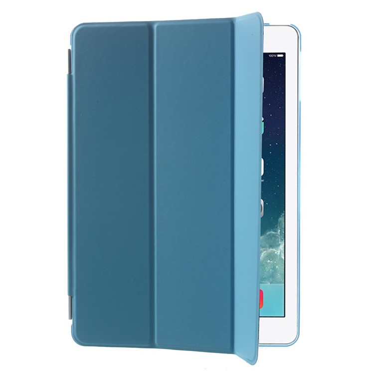 For iPad Air Tri-fold Smart Leather Front Cover and Companion PC Back Shell - Blue-4