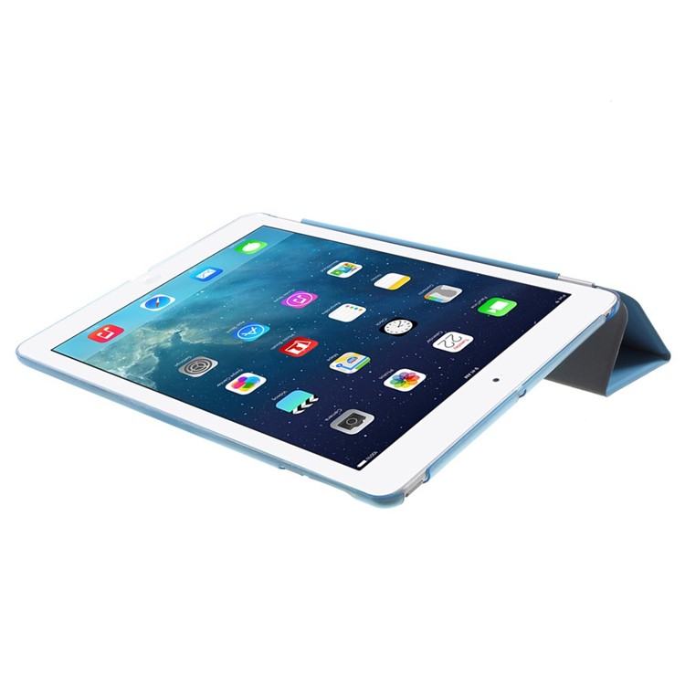 For iPad Air Tri-fold Smart Leather Front Cover and Companion PC Back Shell - Blue-6