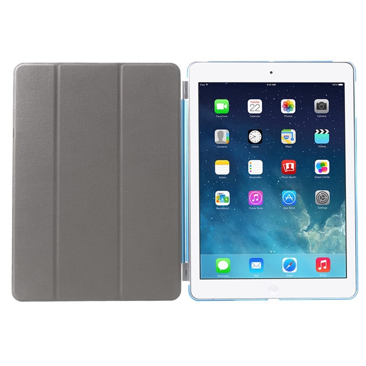For iPad Air Tri-fold Smart Leather Front Cover and Companion PC Back Shell - Blue-7