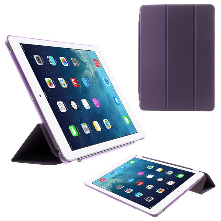 Tri-fold PU Leather Smart Cover and Companion PC Back Shell for iPad Air - Purple-1