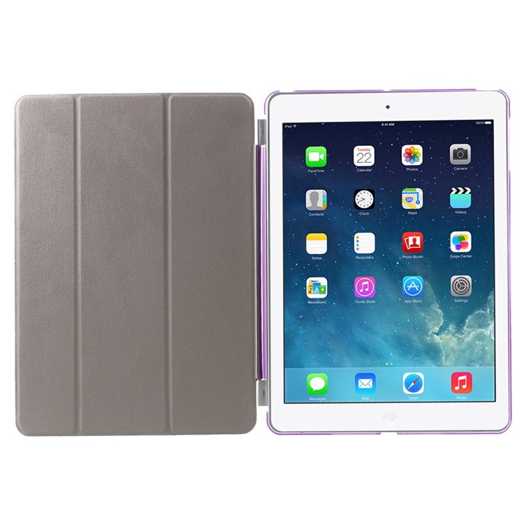 Tri-fold PU Leather Smart Cover and Companion PC Back Shell for iPad Air - Purple-7