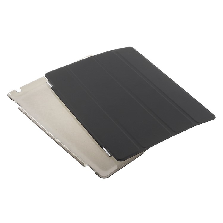 For The New iPad Four-fold Stand Smart Leather Cover and Back Companion PC Case - Black-11