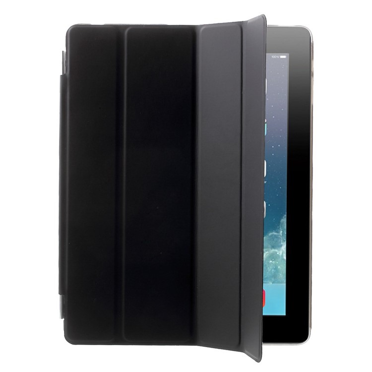 For The New iPad Four-fold Stand Smart Leather Cover and Back Companion PC Case - Black-4