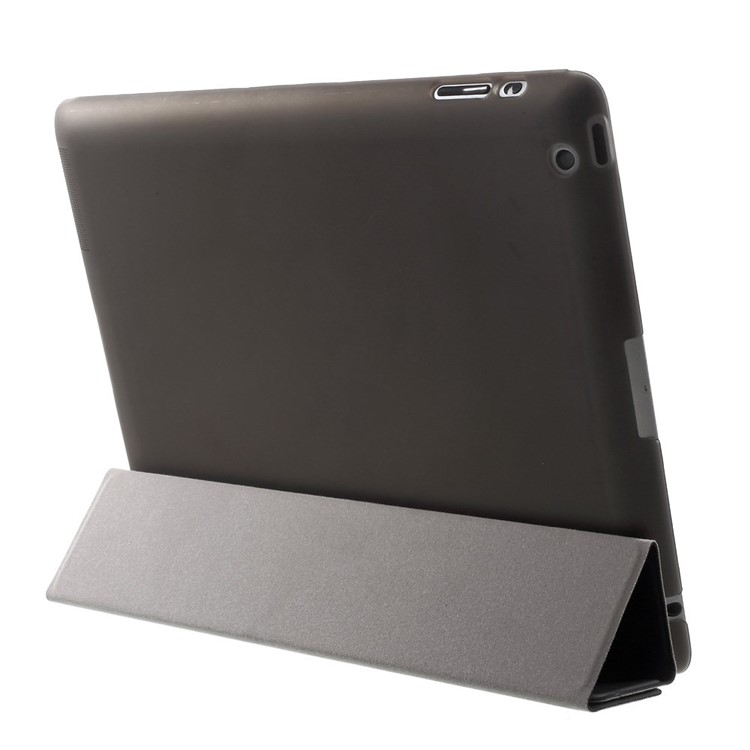 For The New iPad Four-fold Stand Smart Leather Cover and Back Companion PC Case - Black-5