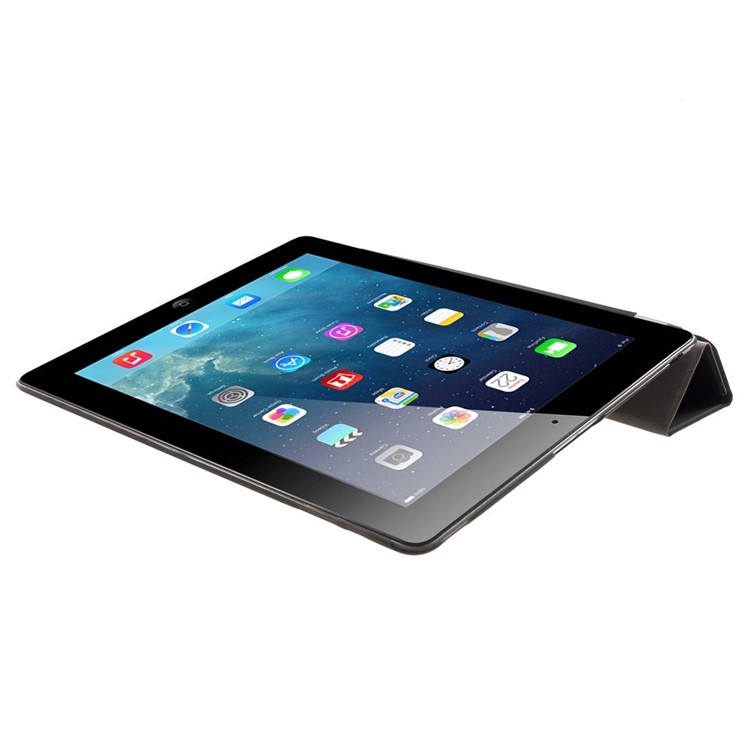 For The New iPad Four-fold Stand Smart Leather Cover and Back Companion PC Case - Black-6