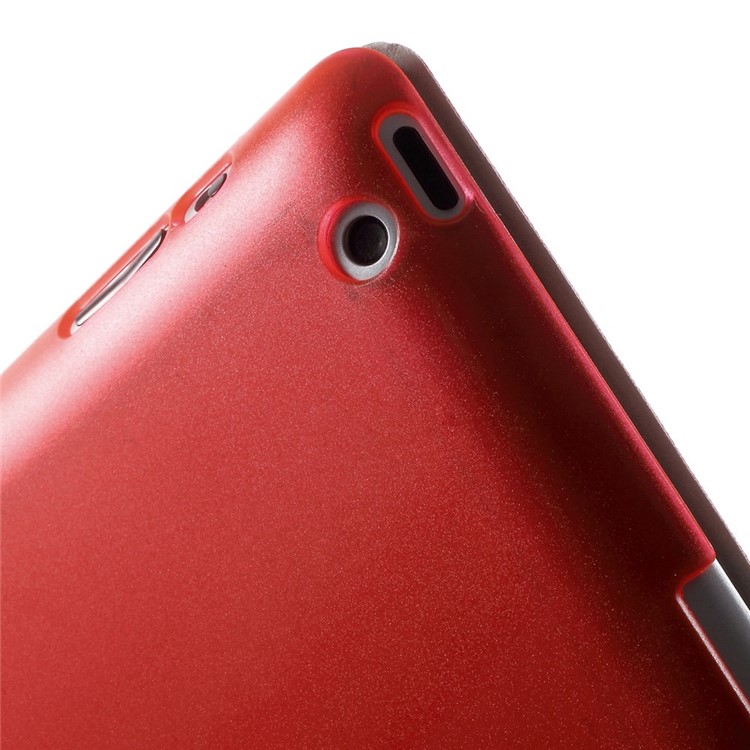 For The New iPad Four-fold Stand Smart Leather Cover and Back Companion PC Case - Red-11