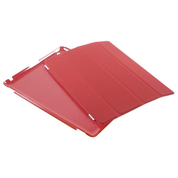 For The New iPad Four-fold Stand Smart Leather Cover and Back Companion PC Case - Red-12